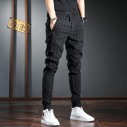 Korean Style Trendy Striped Slim Fit Trousers