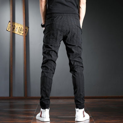 Korean Style Trendy Striped Slim Fit Trousers