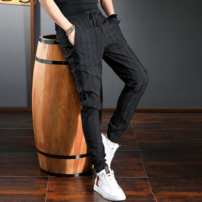 Korean Style Trendy Striped Slim Fit Trousers